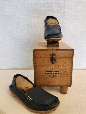 Venus Celia Blue W-9.5 (EU 41) Casual Comfort  Flat  Moccasin Faux Leather A455
